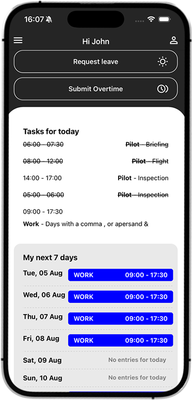 Tasks overview on staff members phone